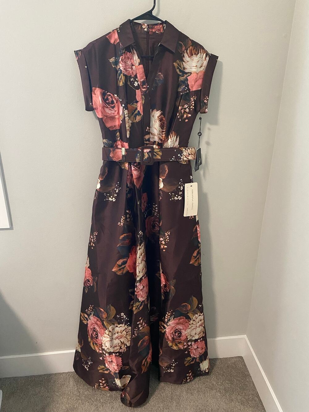 New Adrianna Papell Print Mikado Long Shirtdress Women's Size 4 Midi Dress